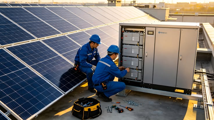 Technicians servicing storage system